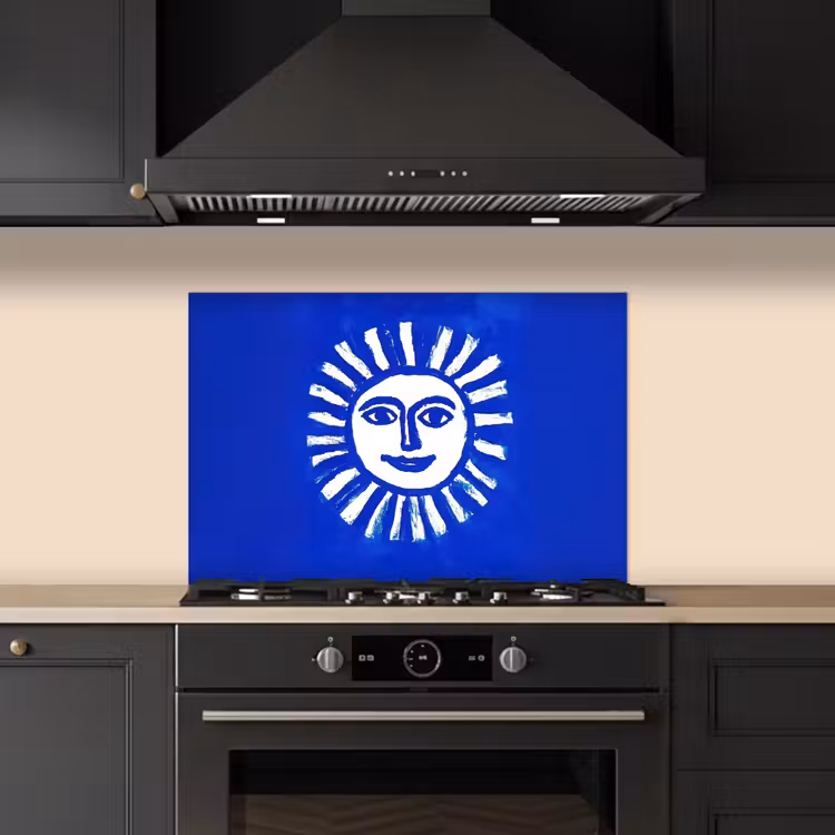 Spatscherm keuken - Zon - Gezicht - Penseelstructuur - Blauw — 2
