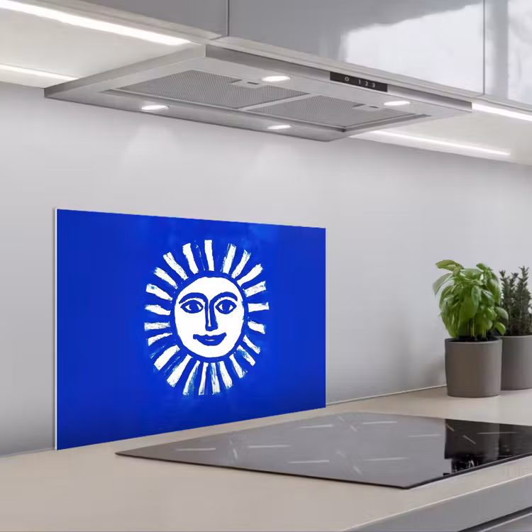 Spatscherm keuken - Zon - Gezicht - Penseelstructuur - Blauw — 5