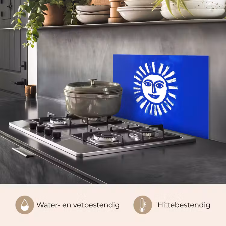 Spatscherm keuken - Zon - Gezicht - Penseelstructuur - Blauw — 7
