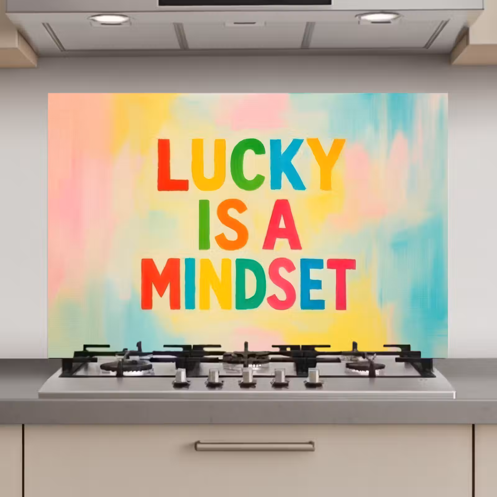 Spatscherm keuken - Quote - Lucky - Regenboogkleuren — 1
