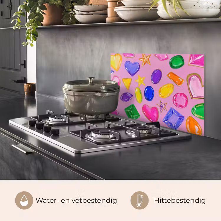 Spatscherm keuken - Edelstenen - Vormen - Hartje - Kleurrijk — 7