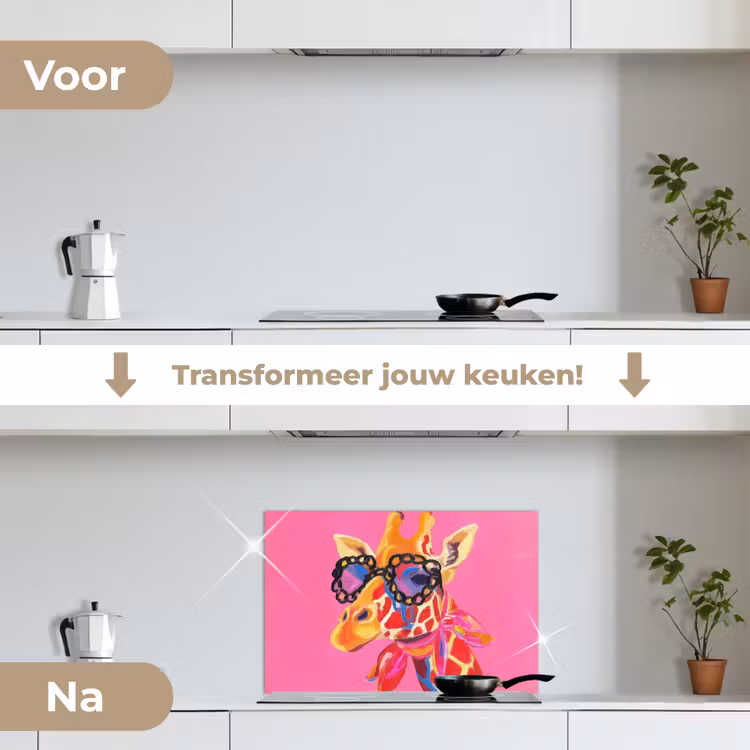 Spatscherm keuken - Giraf - Roze - Bril - Sjaal — 3