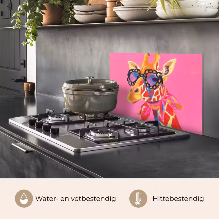 Spatscherm keuken - Giraf - Roze - Bril - Sjaal — 7