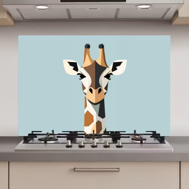 Spatscherm keuken - Giraffe - Illustratie - Bruin - Minimalistisch — 1