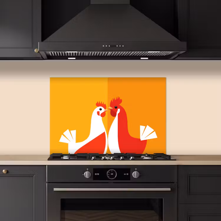 Spatscherm keuken - Kippen - Oranje - Vlakken — 2