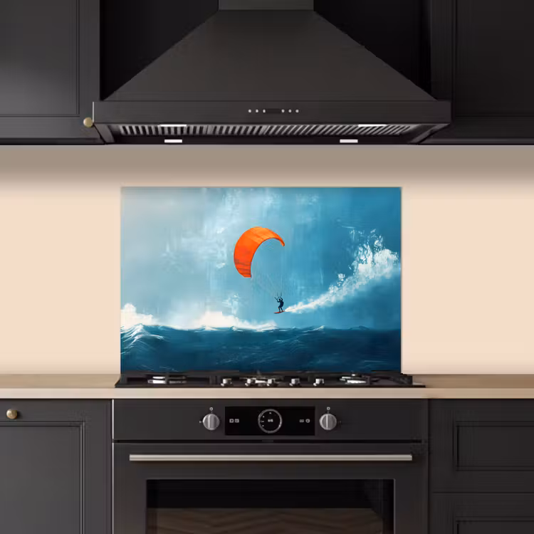 Spatscherm keuken - Kitesurfer - Oranje - Zee - Lucht — 2