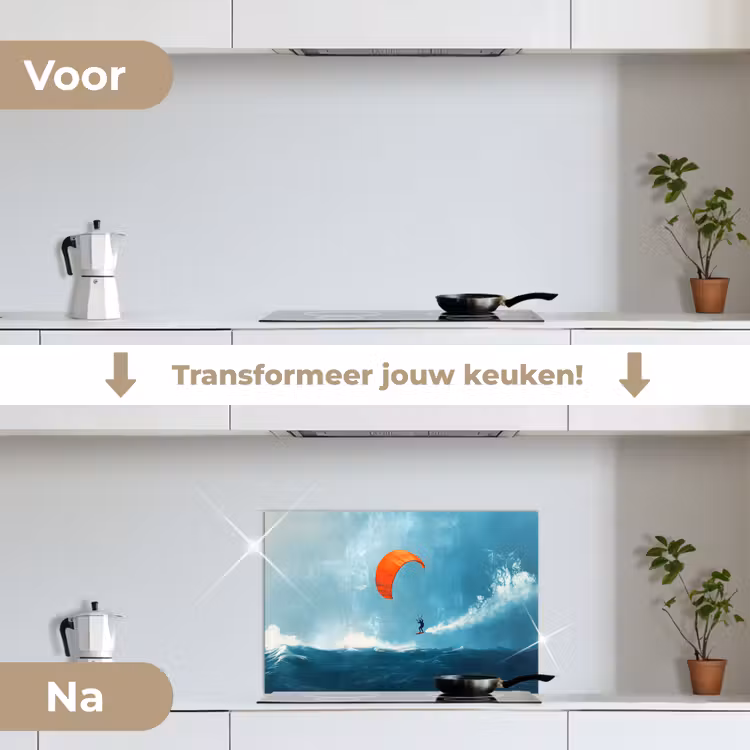 Spatscherm keuken - Kitesurfer - Oranje - Zee - Lucht — 3