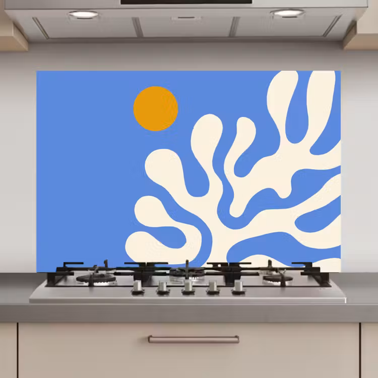 Spatscherm keuken - Minimalistisch - Organisch patroon - Blauw — 1