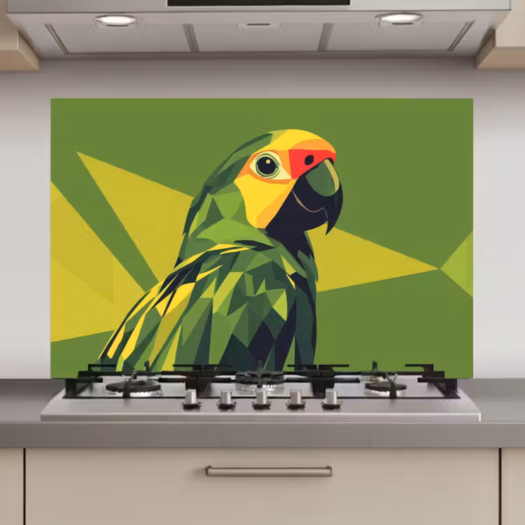 Spatscherm keuken - Papegaai - Groen - Snavel - Abstract — 1