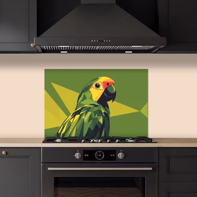 Spatscherm keuken - Papegaai - Groen - Snavel - Abstract — 2