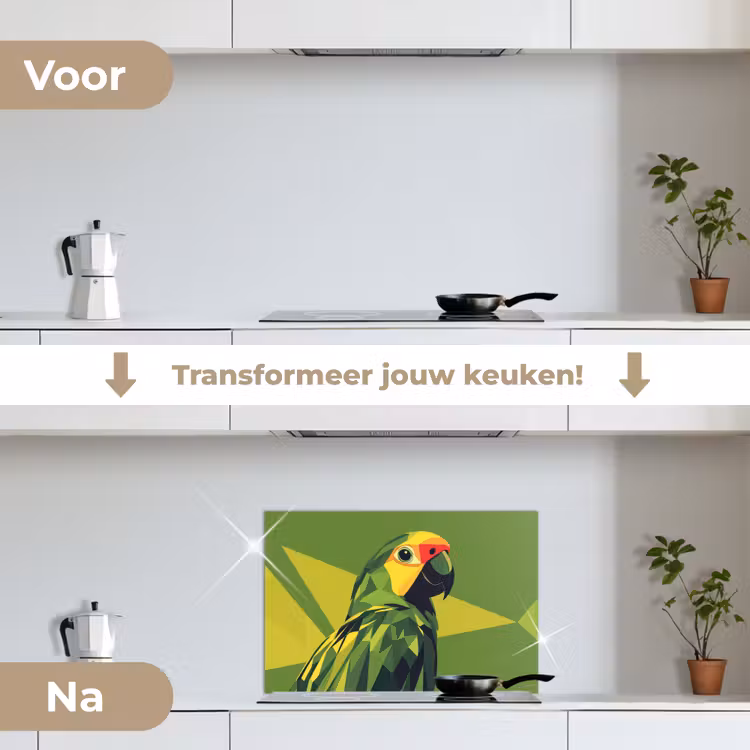 Spatscherm keuken - Papegaai - Groen - Snavel - Abstract — 3