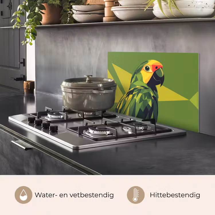 Spatscherm keuken - Papegaai - Groen - Snavel - Abstract — 7