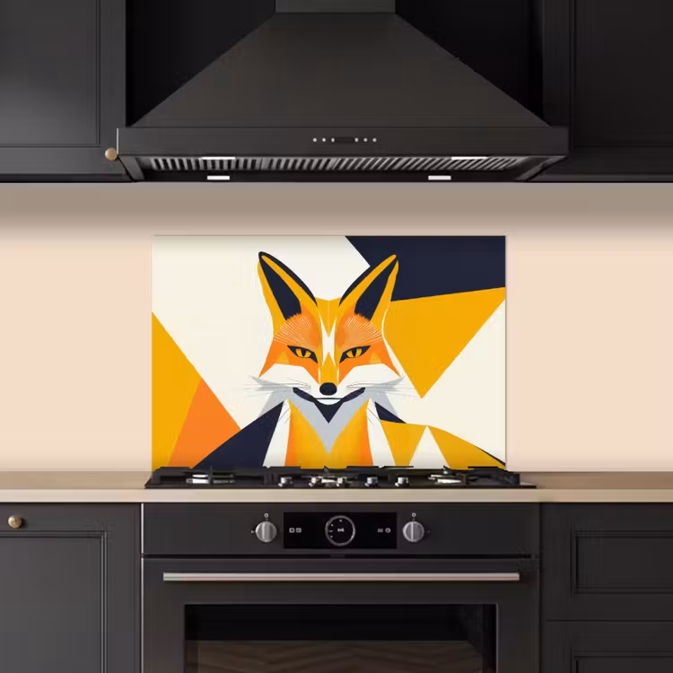 Spatscherm keuken - Vos - Oranje - Abstract - Driehoeken — 2