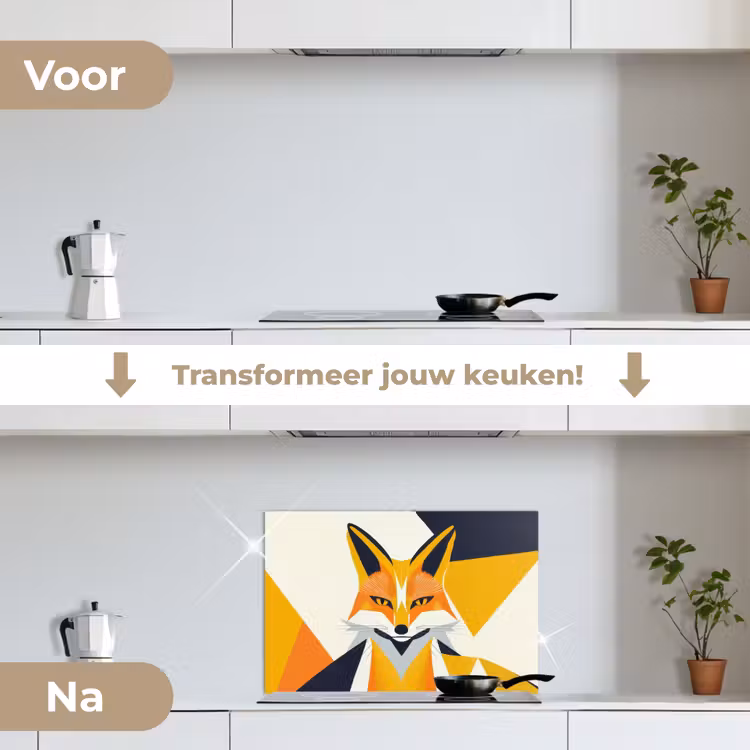 Spatscherm keuken - Vos - Oranje - Abstract - Driehoeken — 3