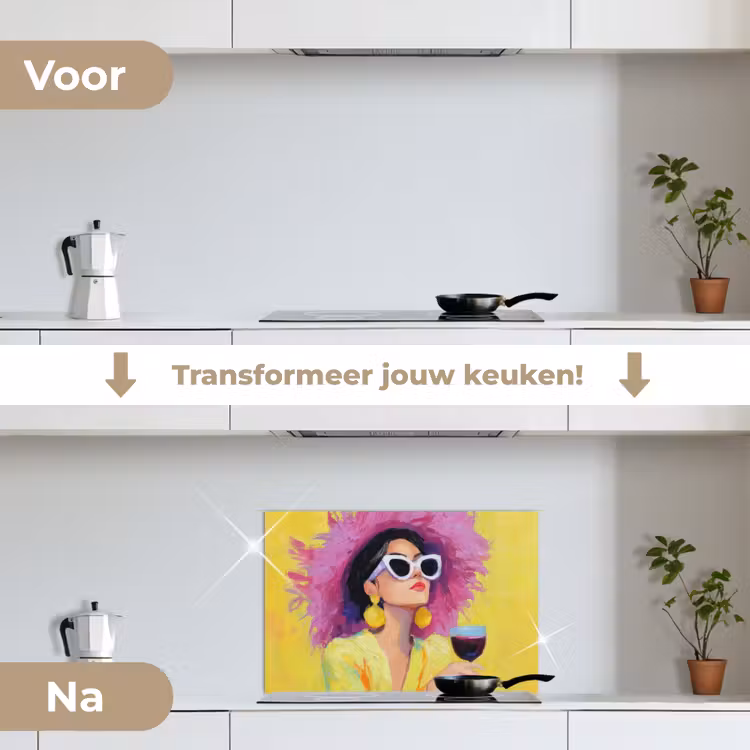 Spatscherm keuken - Vrouw - Hoed - Paars - Wijn — 3