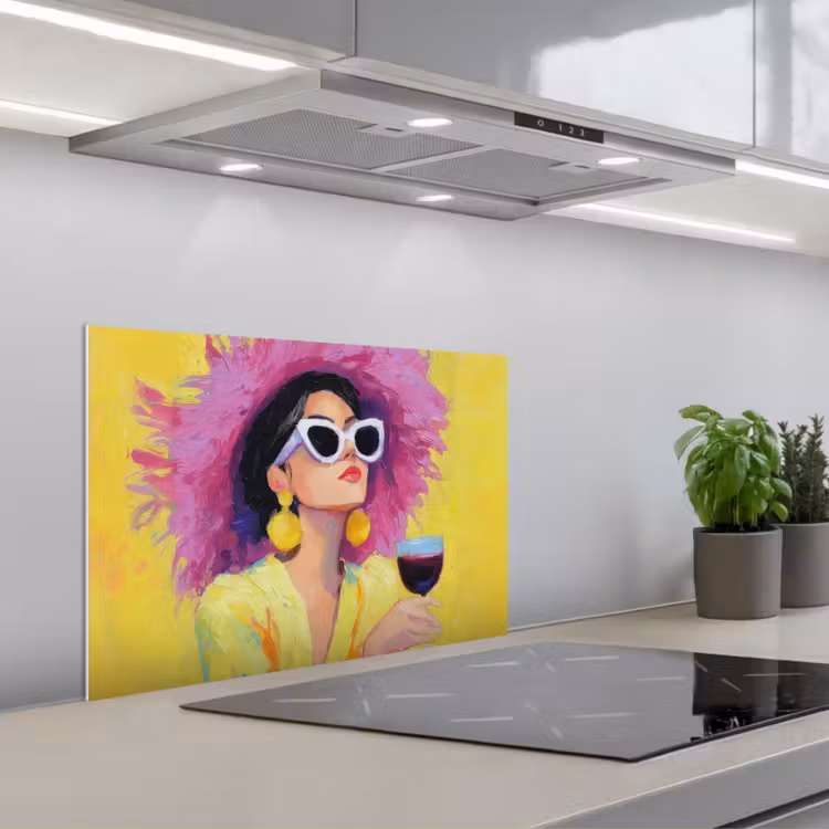 Spatscherm keuken - Vrouw - Hoed - Paars - Wijn — 5