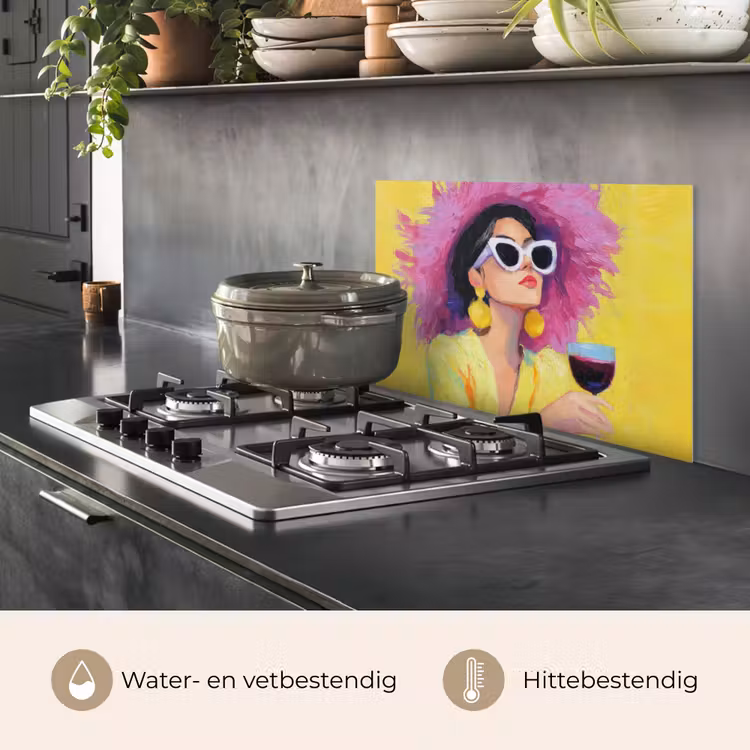 Spatscherm keuken - Vrouw - Hoed - Paars - Wijn — 7