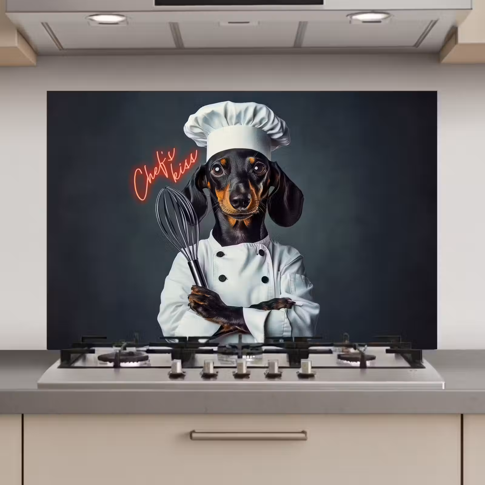 Spatscherm keuken - Quote - Neon - Hond - Kokskleding — 1