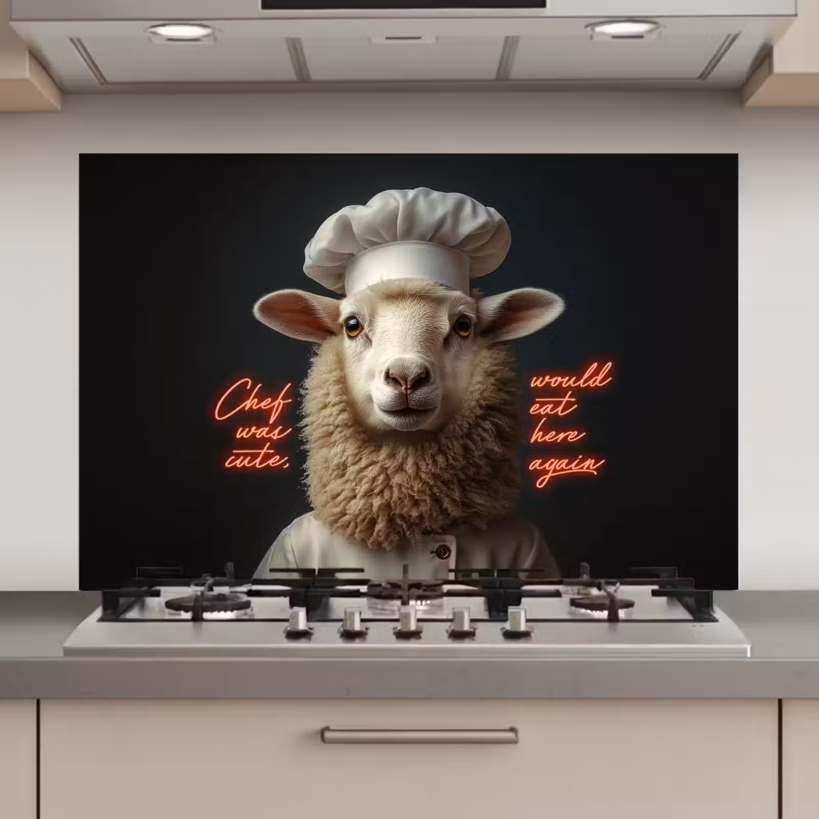 Spatscherm keuken - Schaap - Kokskleding - Neon - Quote — 1