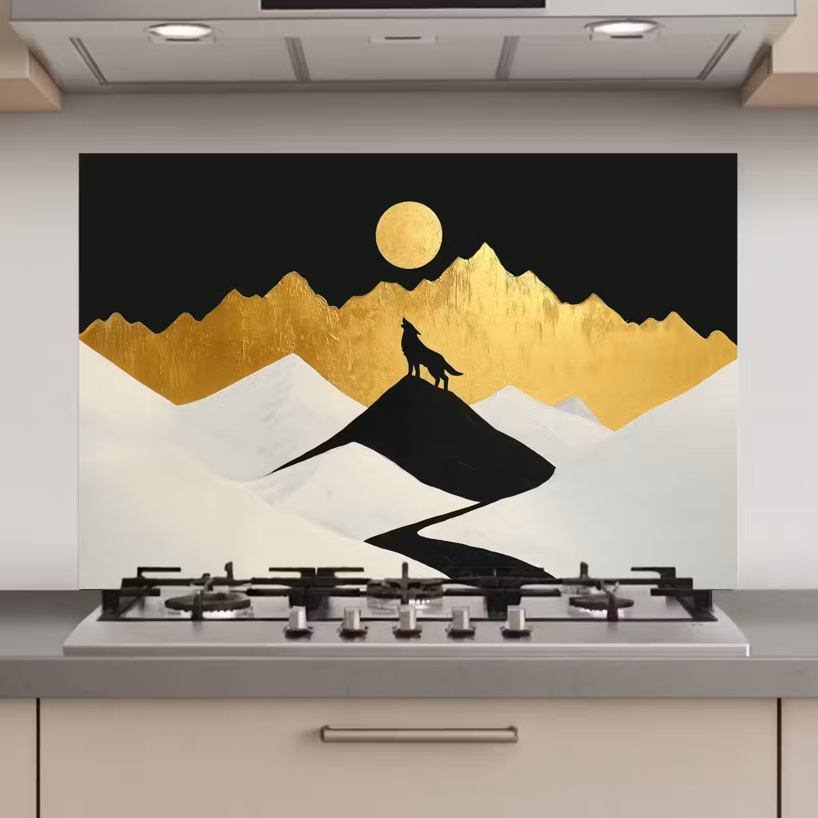 Spatscherm keuken - Wolf - Bergen - Maan - Zwart — 1