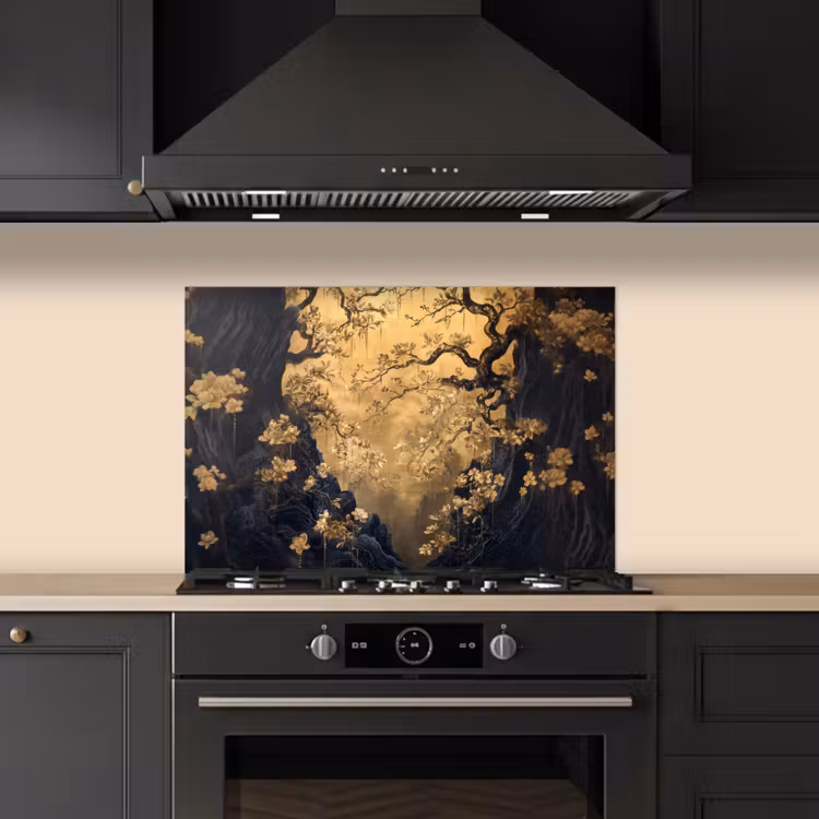 Spatscherm keuken - Bloemen - Takken - Goud - Sierlijk — 2
