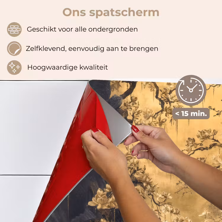 Spatscherm keuken - Bloemen - Takken - Goud - Sierlijk — 4