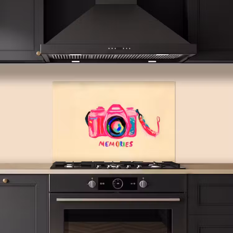 Spatscherm keuken - Camera - Memories - Roze - Geschilderd — 2