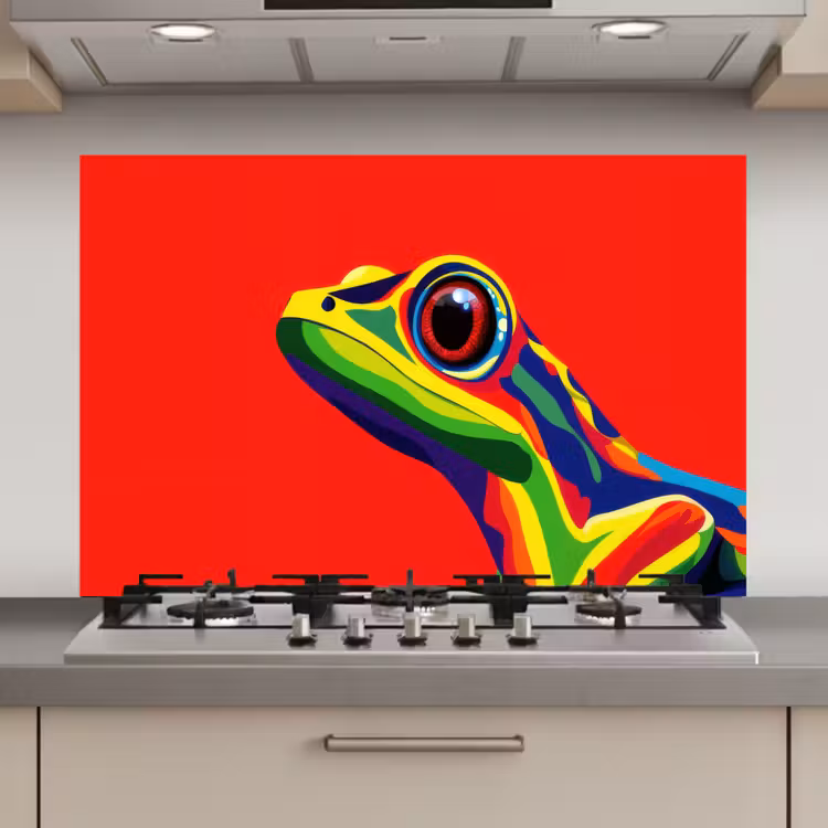 Spatscherm keuken - Kikker - Kleurrijk - Strepen - Ogen — 1