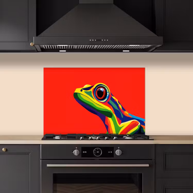 Spatscherm keuken - Kikker - Kleurrijk - Strepen - Ogen — 2