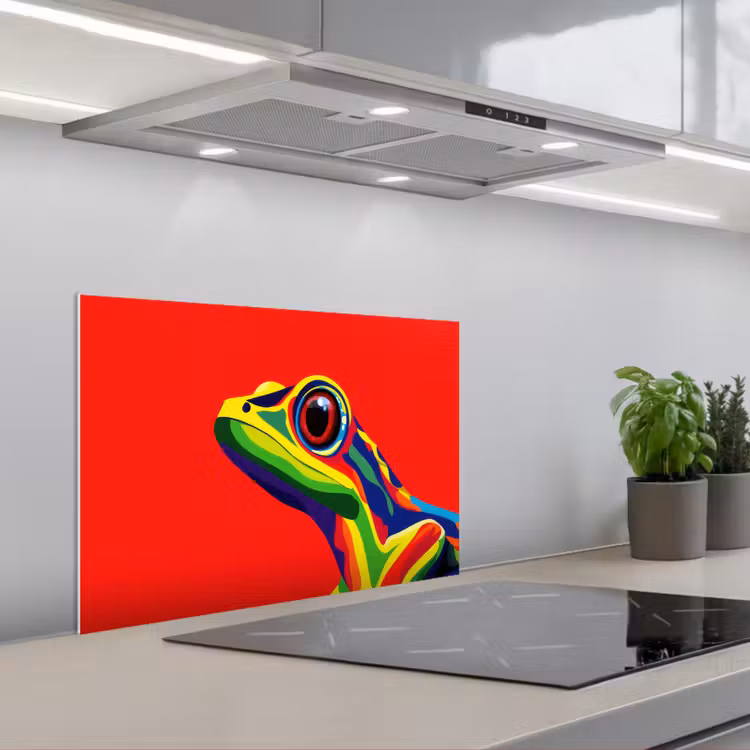 Spatscherm keuken - Kikker - Kleurrijk - Strepen - Ogen — 5