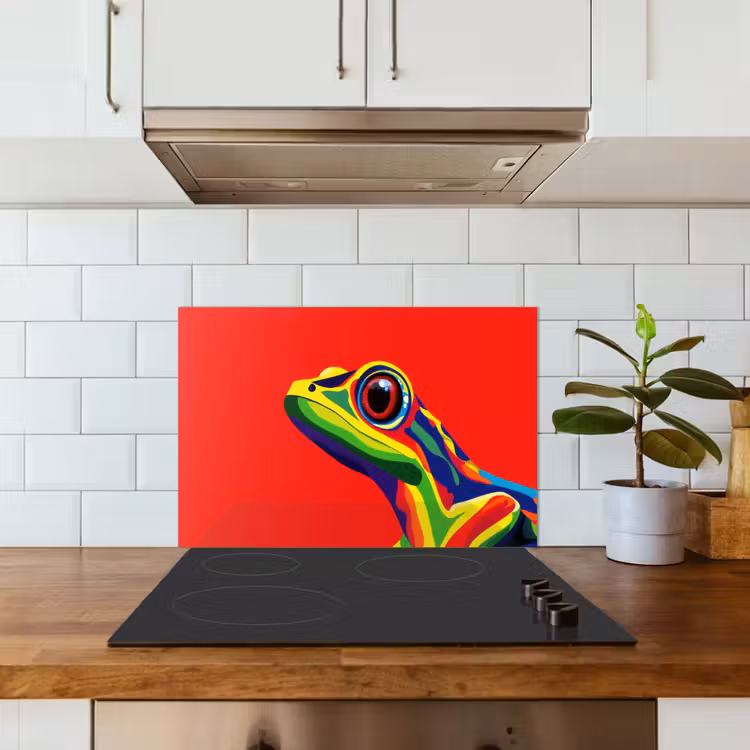Spatscherm keuken - Kikker - Kleurrijk - Strepen - Ogen — 6
