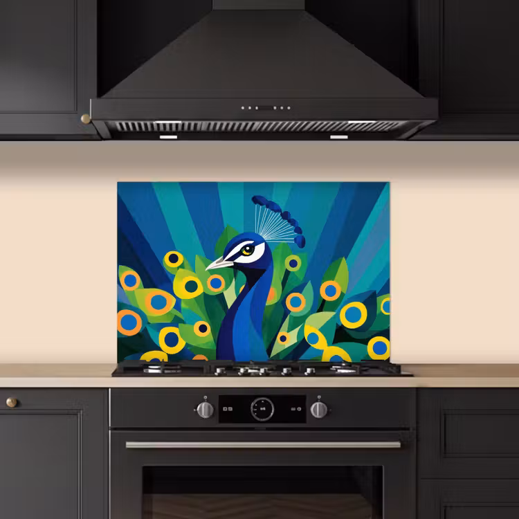 Spatscherm keuken - Pauw - Cirkels - Blauw — 2