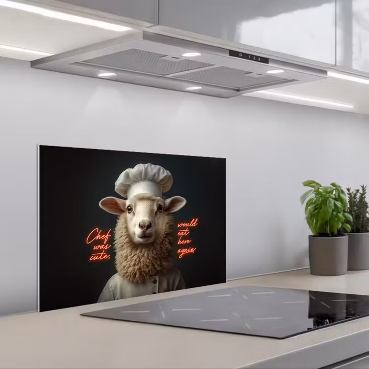 Spatscherm keuken - Schaap - Kokskleding - Neon - Quote — 5