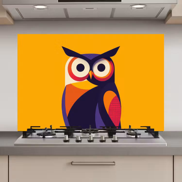Spatscherm keuken - Uil - Grafisch - Kleurrijk - Ogen — 1