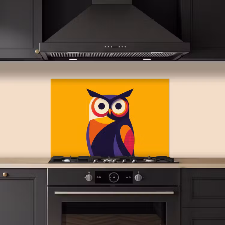 Spatscherm keuken - Uil - Grafisch - Kleurrijk - Ogen — 2
