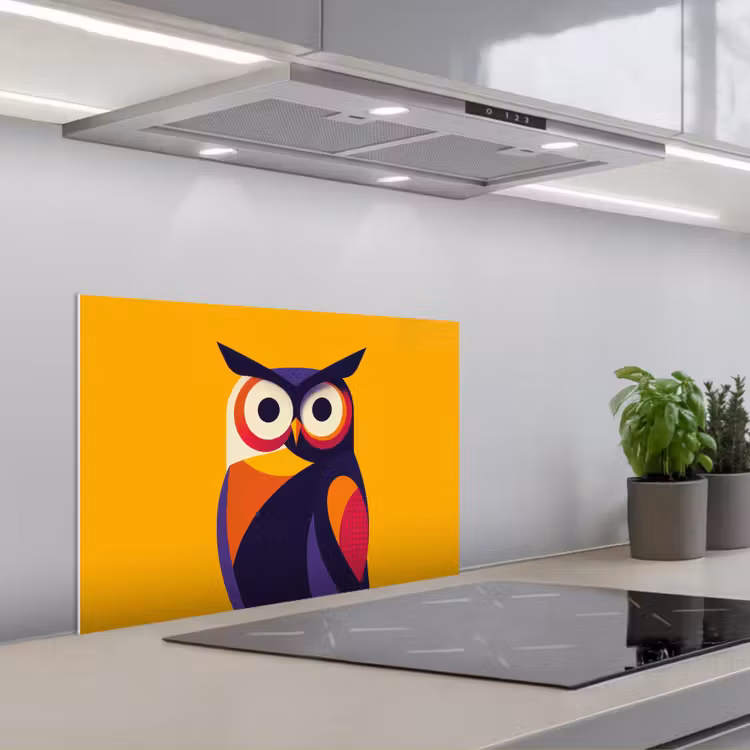 Spatscherm keuken - Uil - Grafisch - Kleurrijk - Ogen — 5