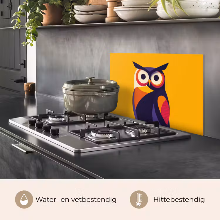 Spatscherm keuken - Uil - Grafisch - Kleurrijk - Ogen — 7