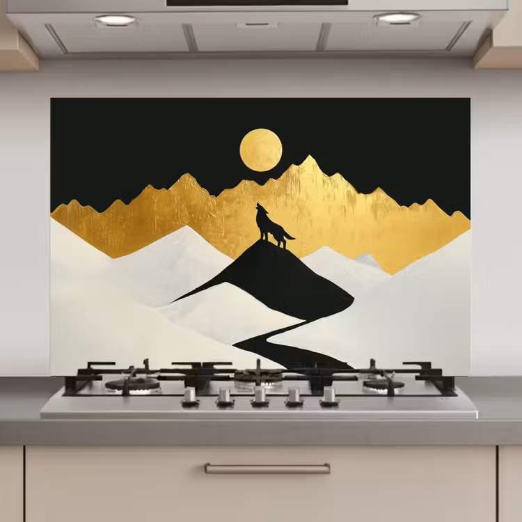 Spatscherm keuken - Wolf - Bergen - Maan - Zwart — 1