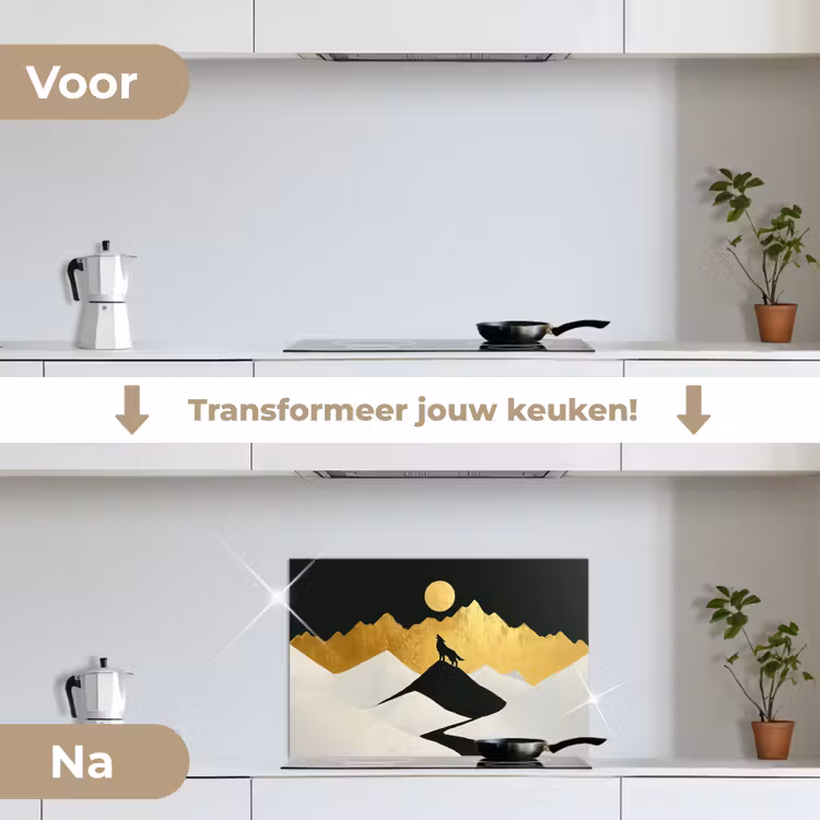 Spatscherm keuken - Wolf - Bergen - Maan - Zwart — 3