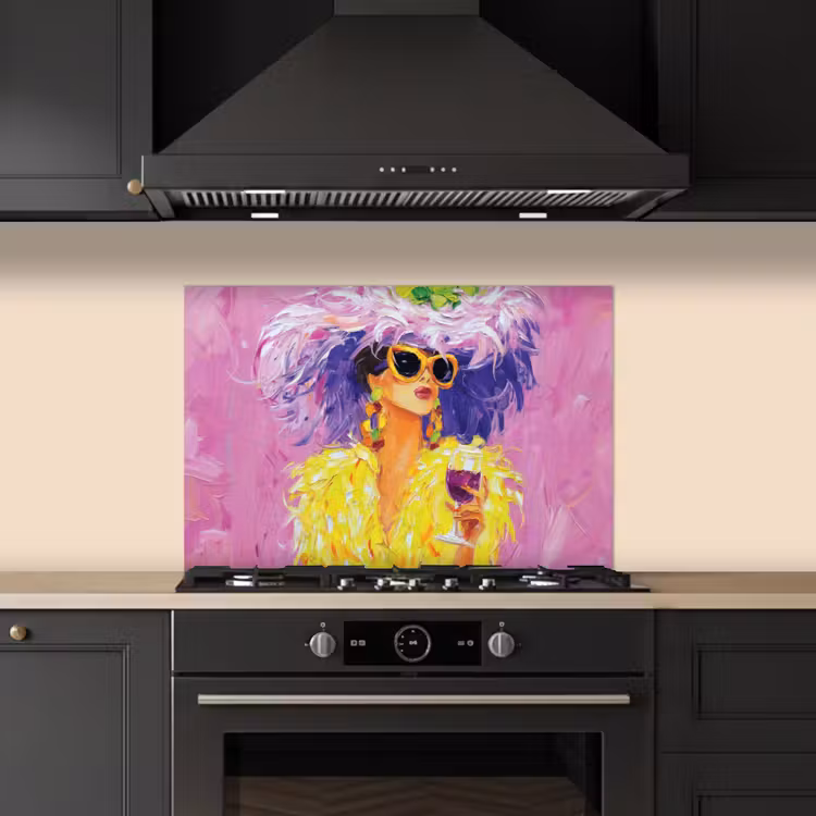 Spatscherm keuken - Zonnebril - Vrouw - Jas - Veren — 2