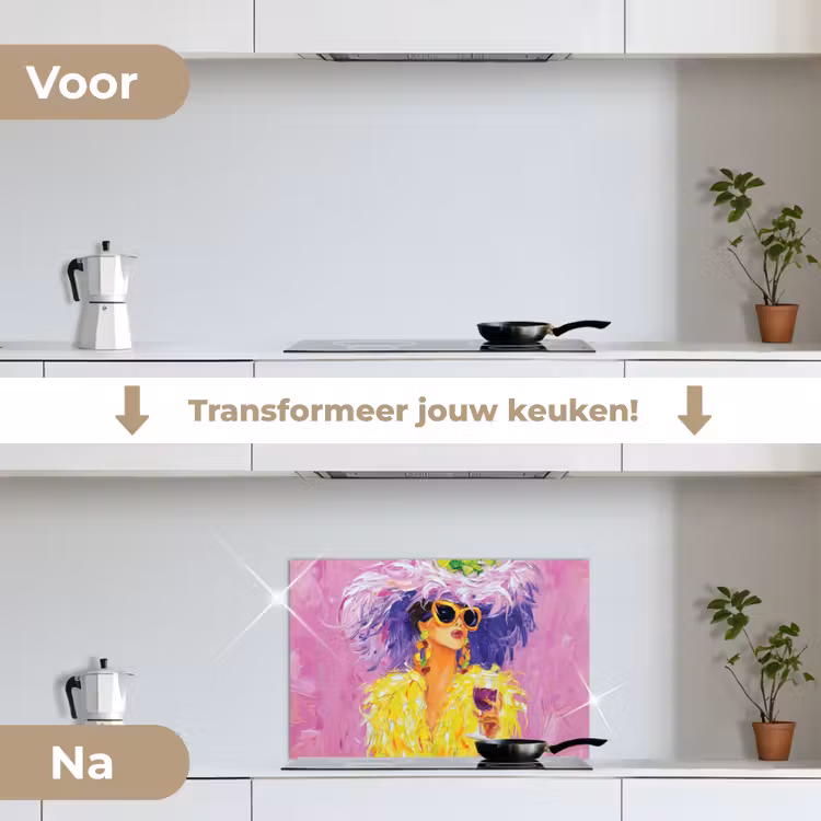 Spatscherm keuken - Zonnebril - Vrouw - Jas - Veren — 3