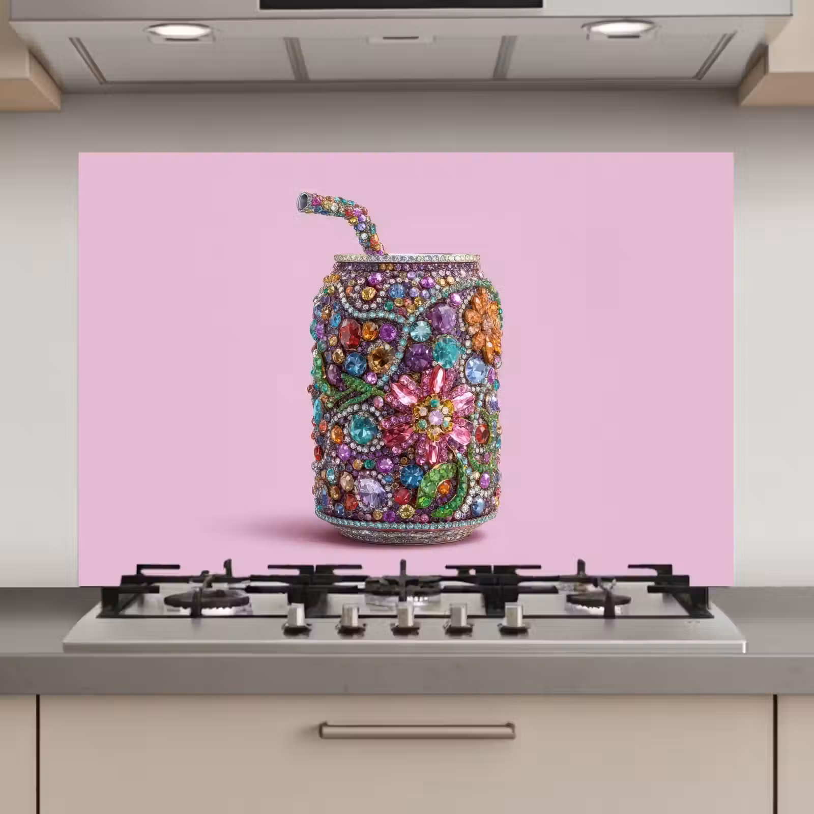 Spatscherm keuken - Frisdrankblikje - Bloemenpatroon - Edelstenen - Kleurrijk — 1