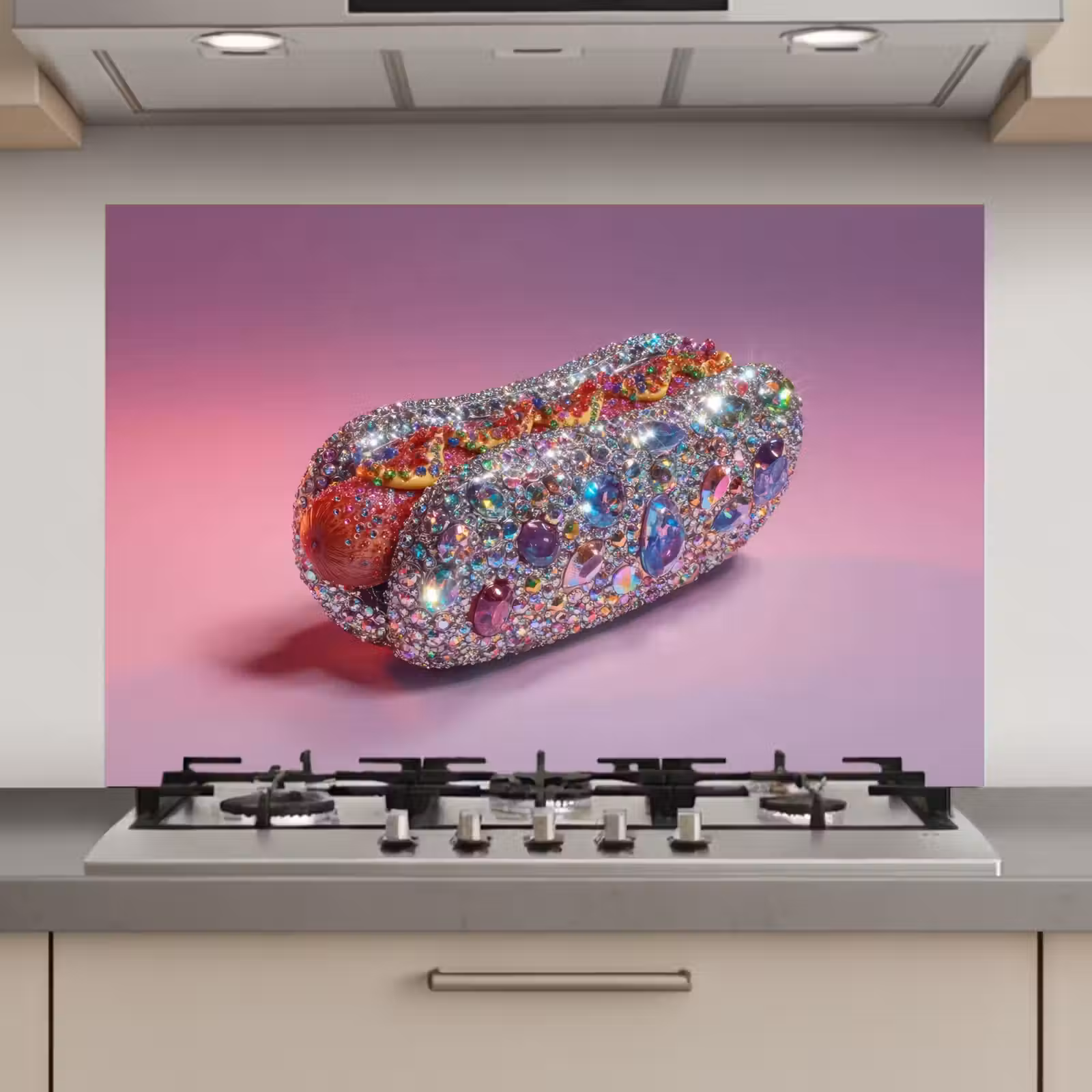 Spatscherm keuken - Hotdog - Steentjes - Glitters - Paars — 1