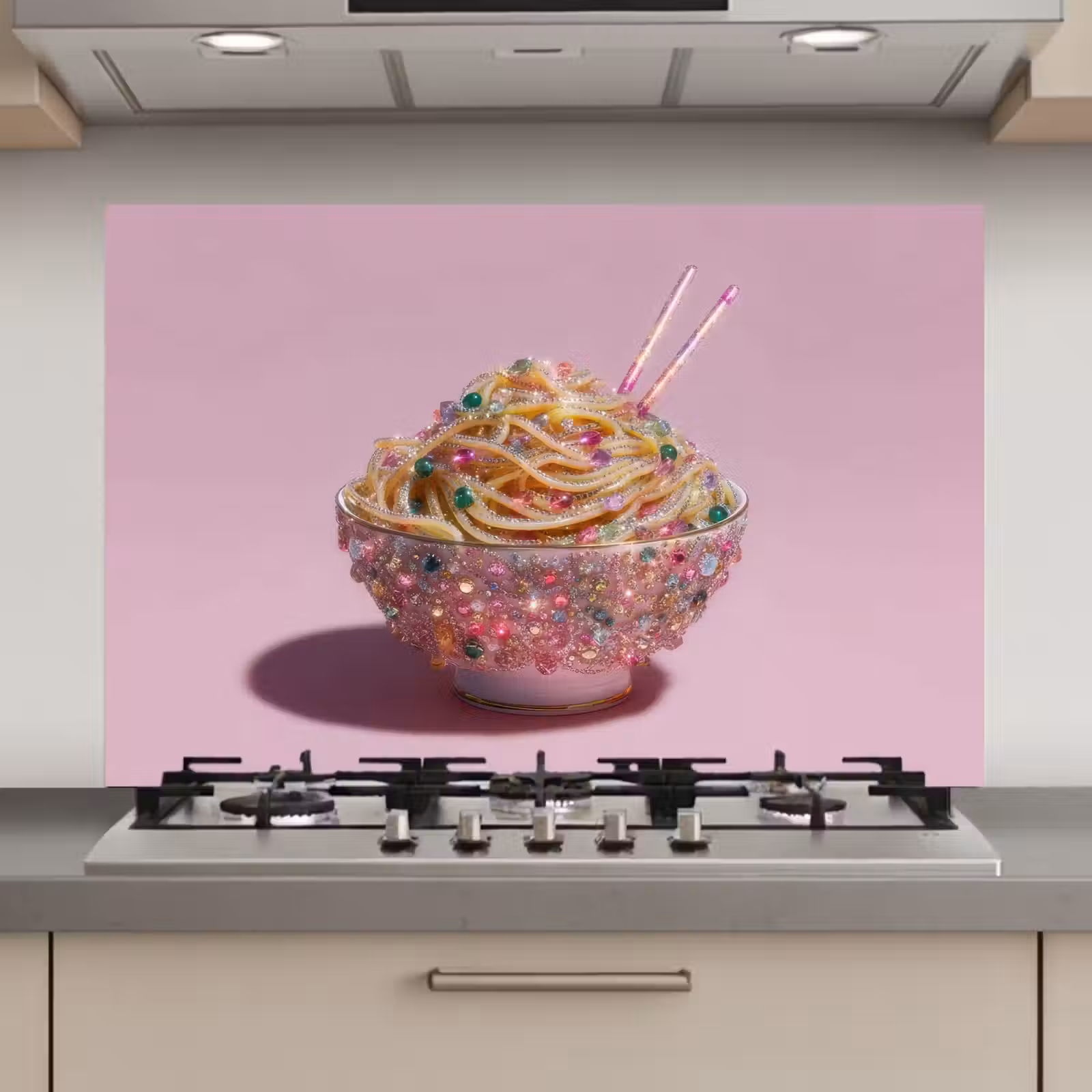 Spatscherm keuken - Noodles - Edelstenen - Stokjes - Roze — 1