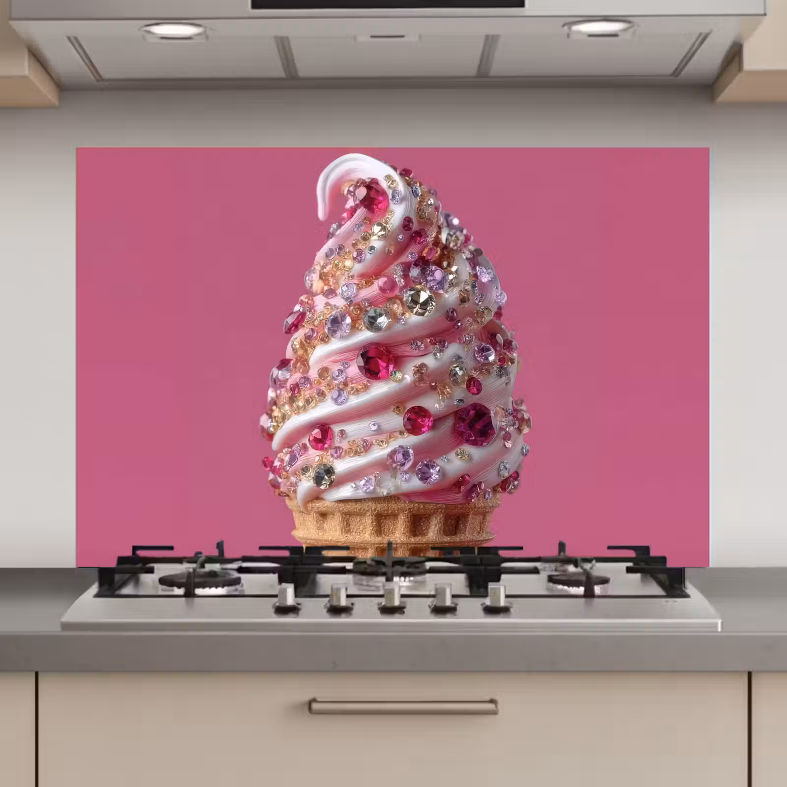 Spatscherm keuken - Softijs - Edelstenen - Roze - Hoorntje — 1