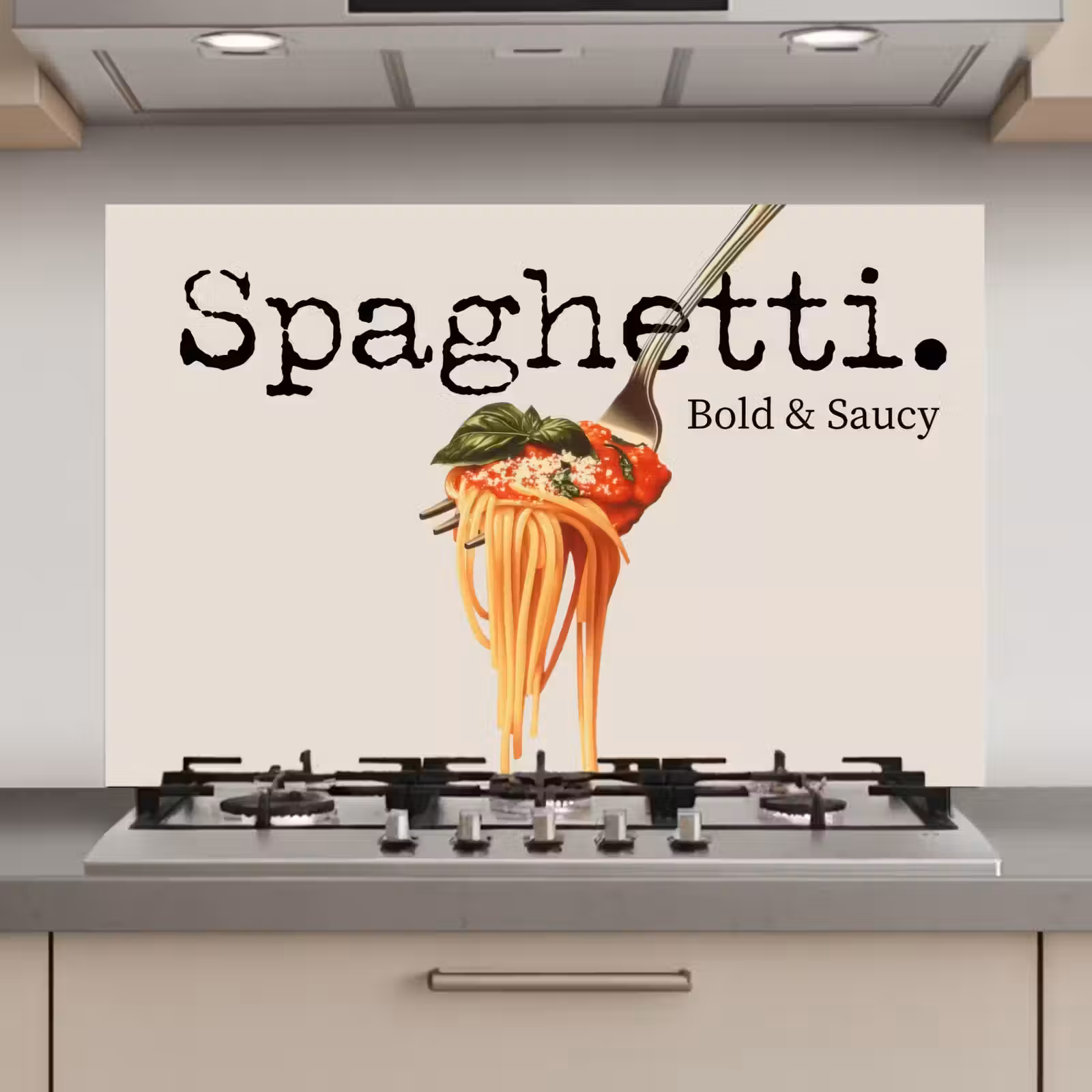 Spatscherm keuken - Spaghetti - tomatensaus - Parmezaanse kaas — 1