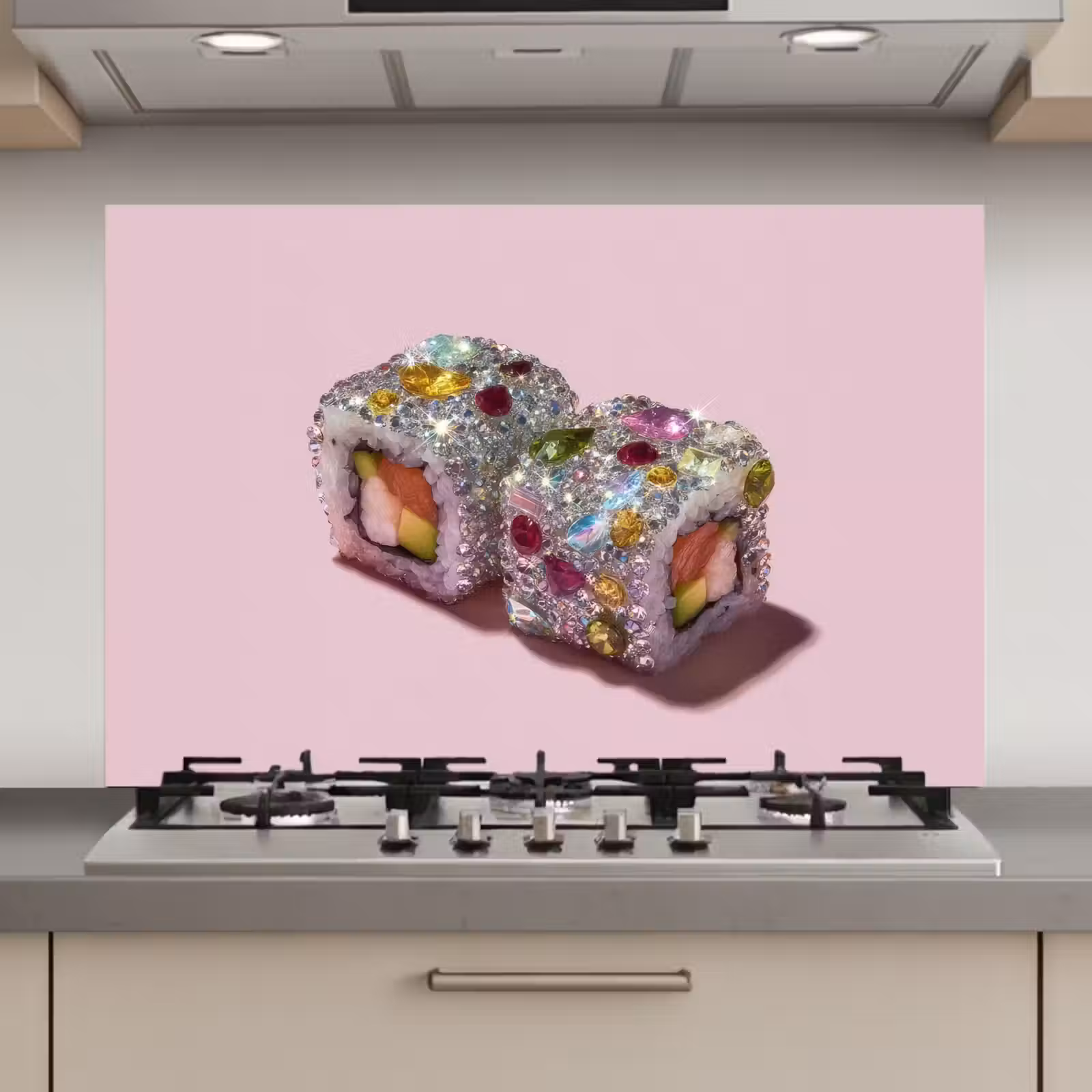 Spatscherm keuken - Sushi - Rolletjes - Steentjes - Kleurrijk — 1