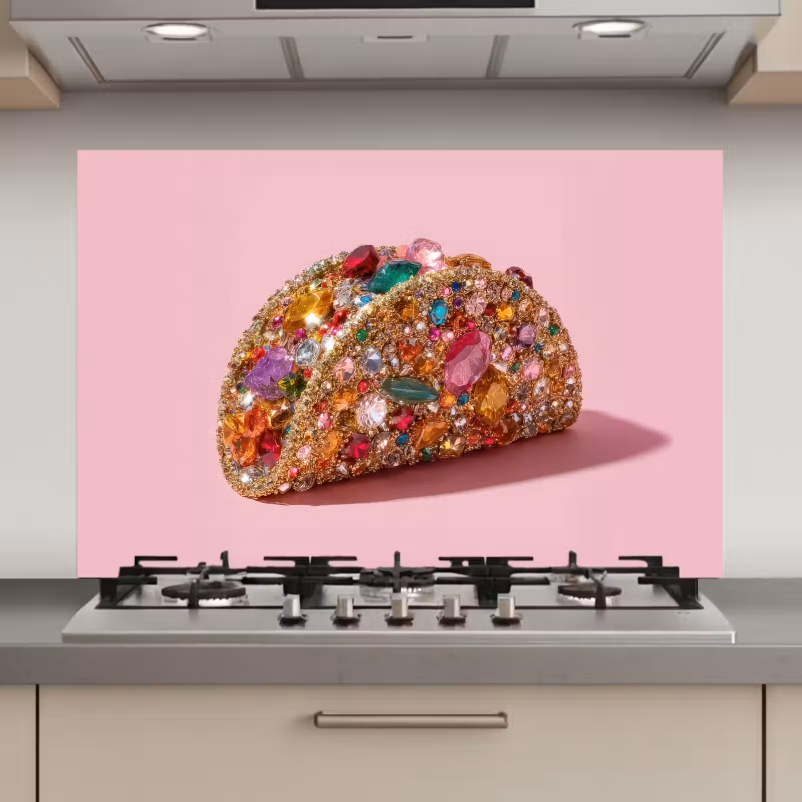 Spatscherm keuken - Taco - Kleurrijk - Edelstenen - Goud — 1