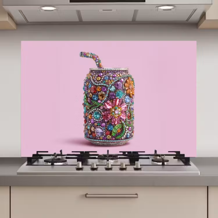 Spatscherm keuken - Frisdrankblikje - Bloemenpatroon - Edelstenen - Kleurrijk — 1