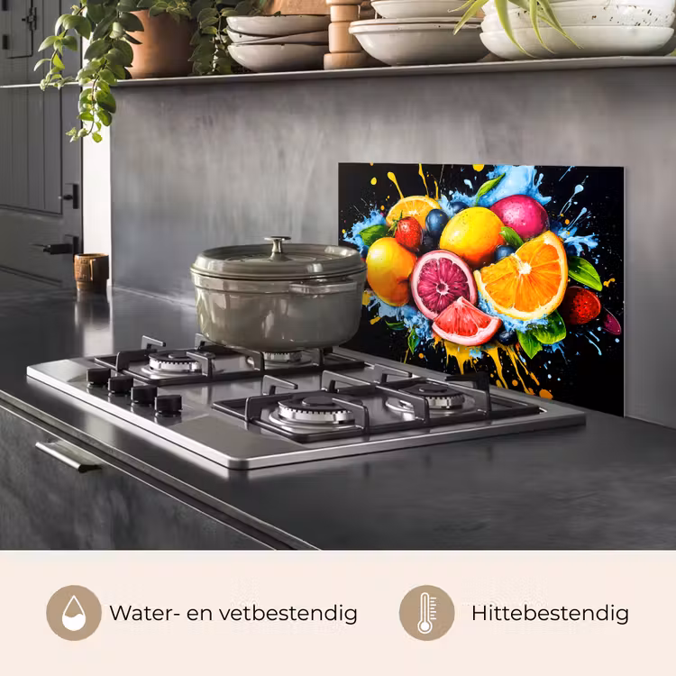 Spatscherm keuken - Fruit - Graffiti - Kleurrijk - Sinaasappel - Aardbei - Abstract — 7